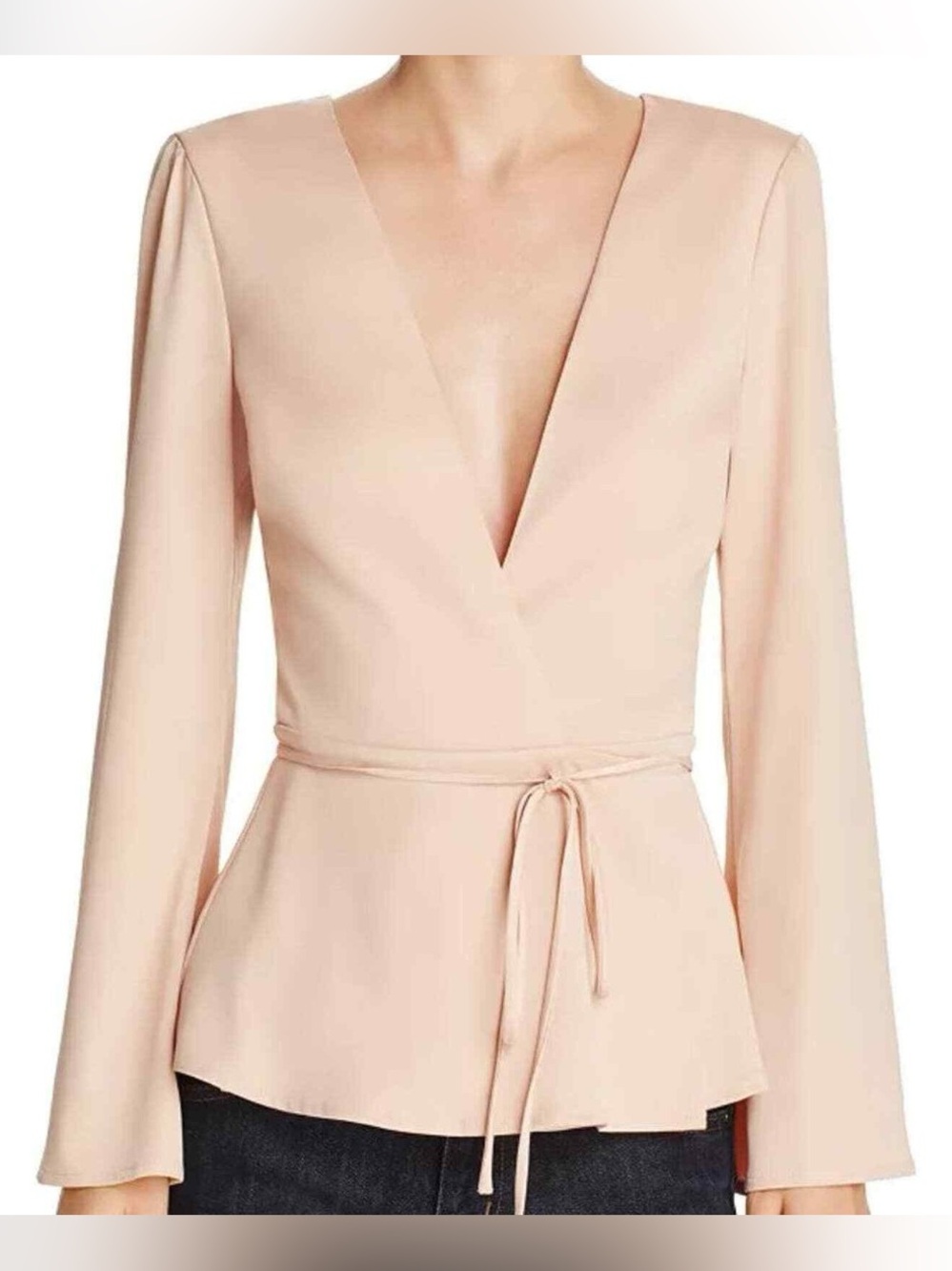 NWT L'Academie The Eliot top Self Tie front Wrap satin long sleeve blouse